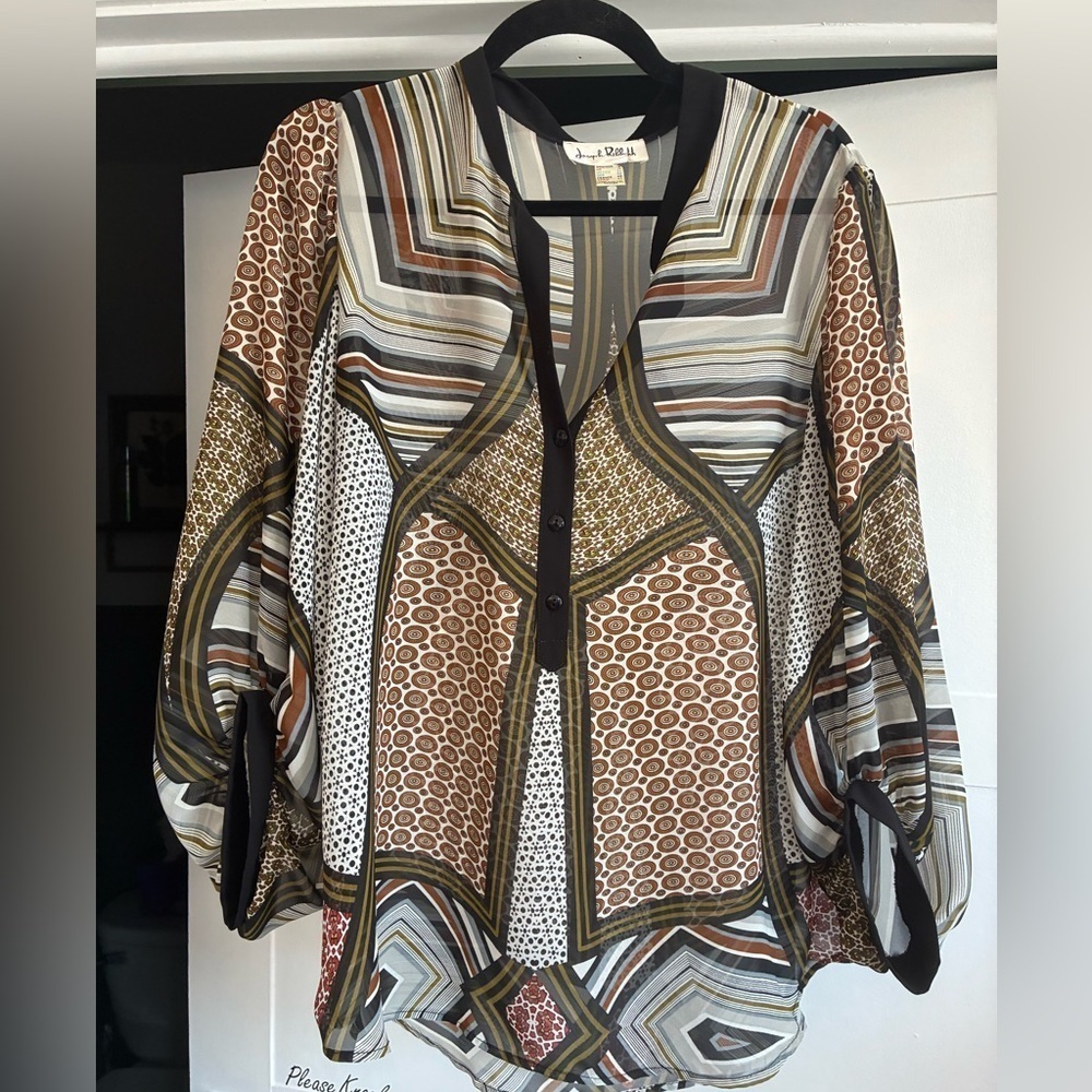 Joseph Ribkoff mixed pattern print sheer blouse size 12